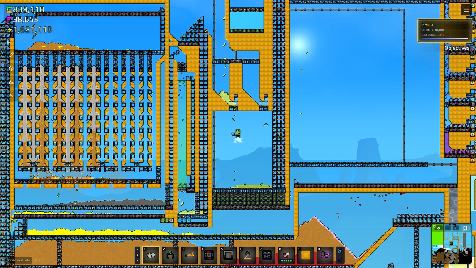 Official Sandustry promotional screenshot showing an early factory built through a sandy underground area.