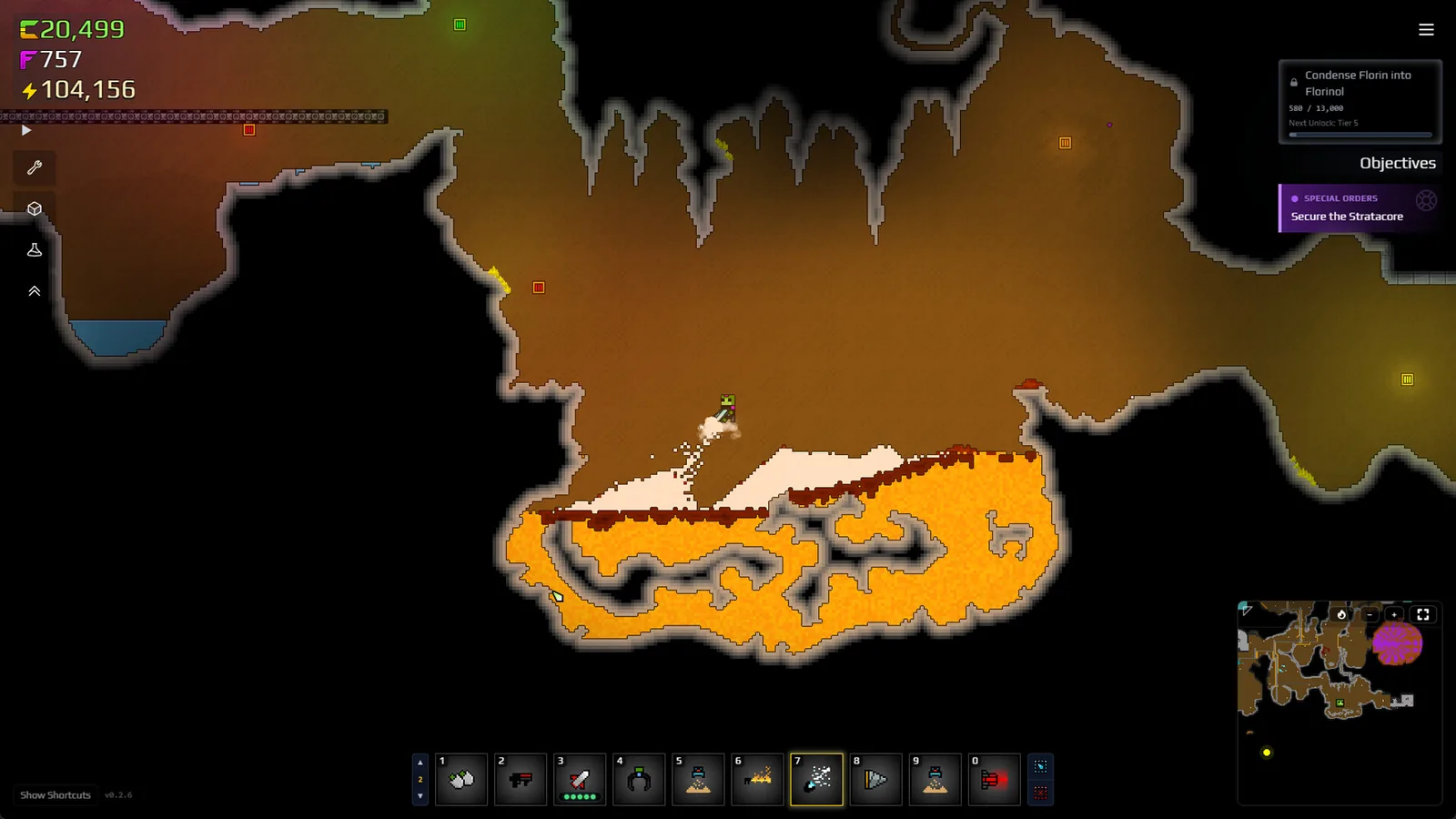 Official Sandustry promotional screenshot showing the player near a heated underground material deposit.